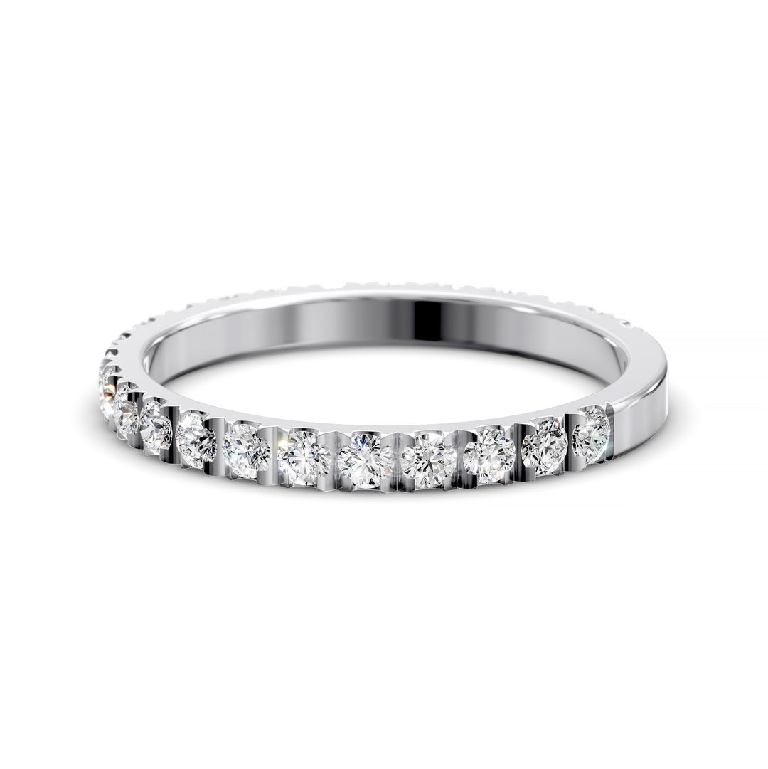 Three-quarter eternity pavé band with round diamonds on polished gold ring