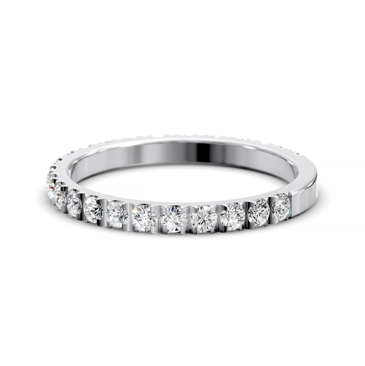 Three-quarter eternity pavé band with round diamonds on polished gold ring