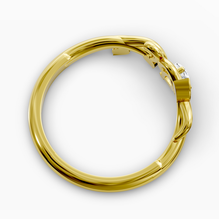 Nature-inspired wedding band with pear-shaped center stone and leaf vine detailing