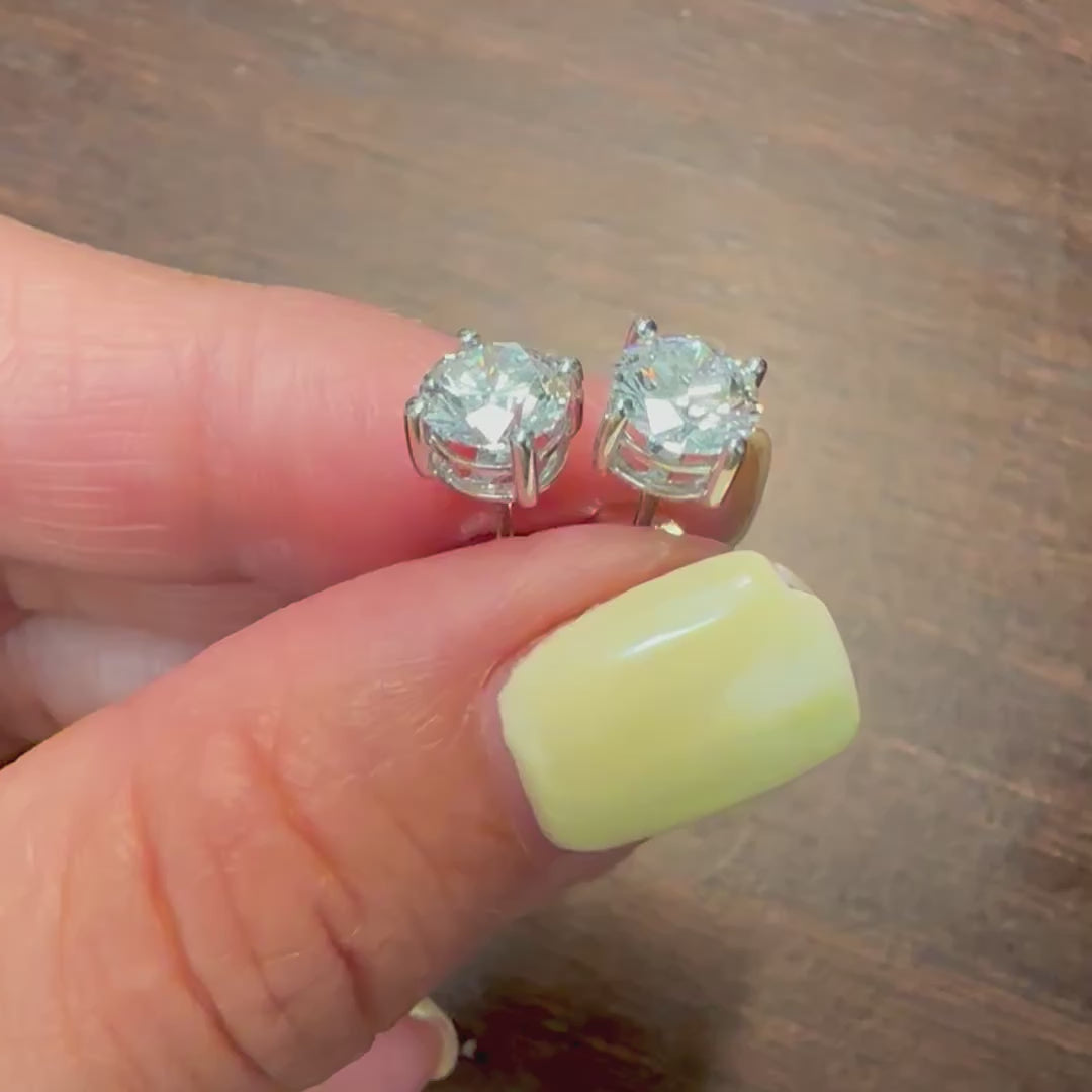Certified round lab grown diamond stud earrings in 14K white gold 4-prong setting