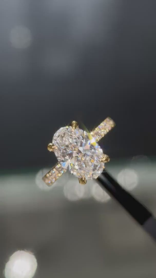 2.84 Ct Oval Lab-Grown Diamond Hidden Halo Pavé Engagement Ring in 14K Yellow Gold — D/VS1 IGI Certified — Product video 1