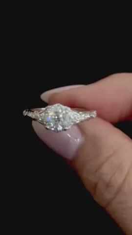 0.92 Ct Round Natural Diamond Halo Engagement Ring in 14K White Gold — Product video