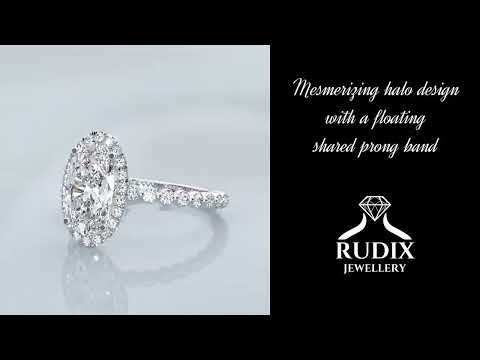 2 Carat Oval Lab-Grown Diamond Halo Ring with Floating Shared-Prong Band