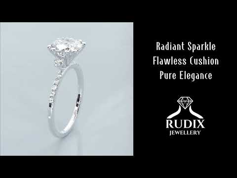 1.7 Carat Cushion Cut Lab Diamond Ring with Side Stones & Pave Band