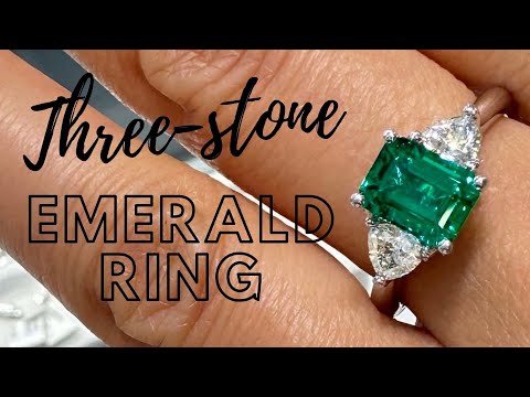 Lab-grown emerald and trillion moissanite ring in 14K white gold