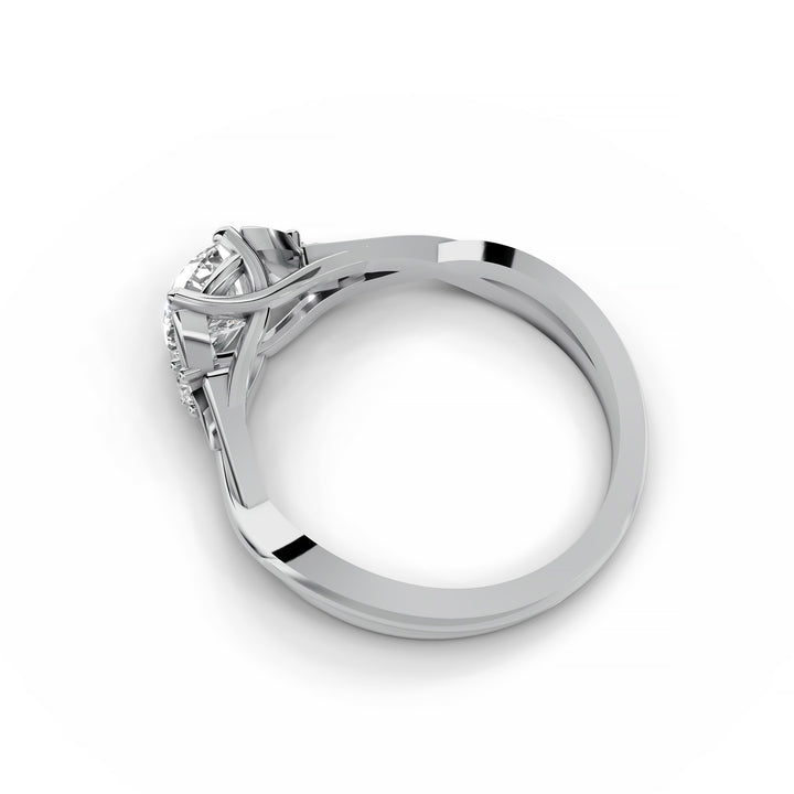 Round diamond nature-inspired split band engagement ring shown from multiple angles.