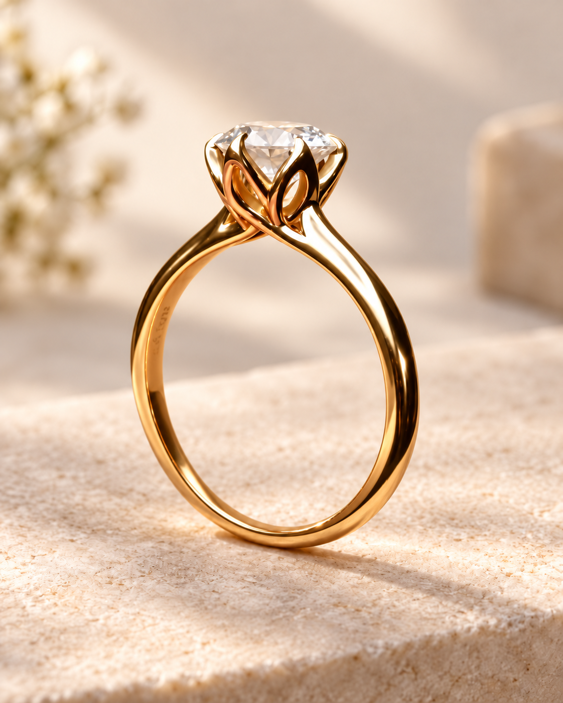 Yellow gold petal-set round diamond engagement ring at Rudix Jewellery in Hamilton