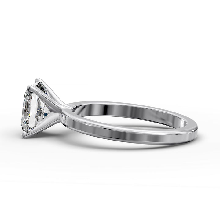 Square radiant diamond solitaire engagement ring shown in front view.