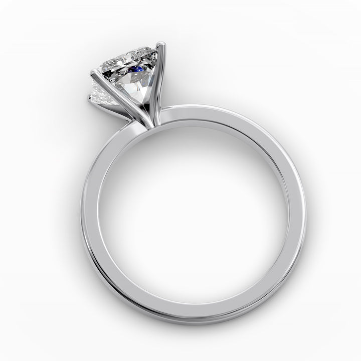 Square radiant diamond solitaire engagement ring shown in front view.