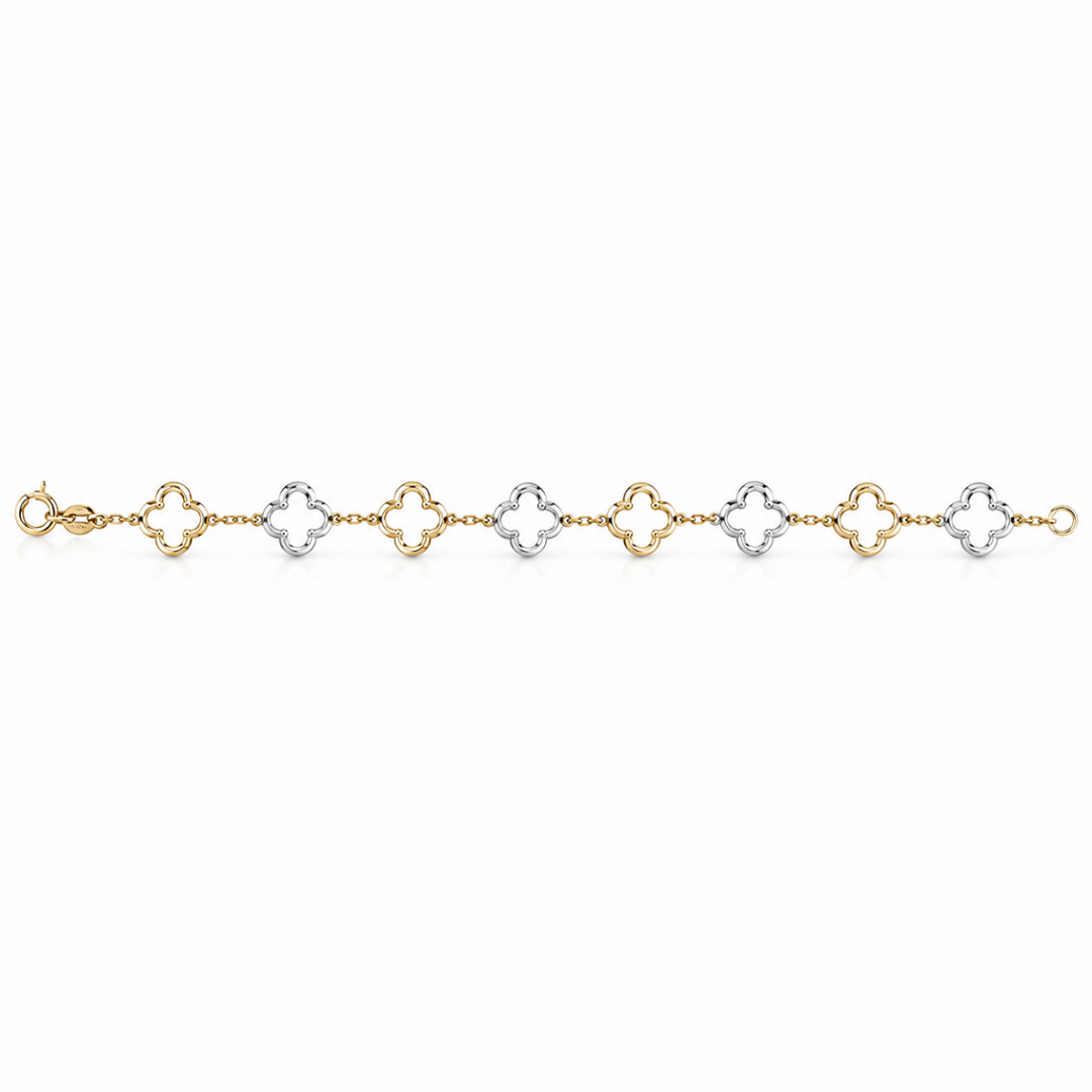Two-Tone Gold Flower Bracelet — 7.5"