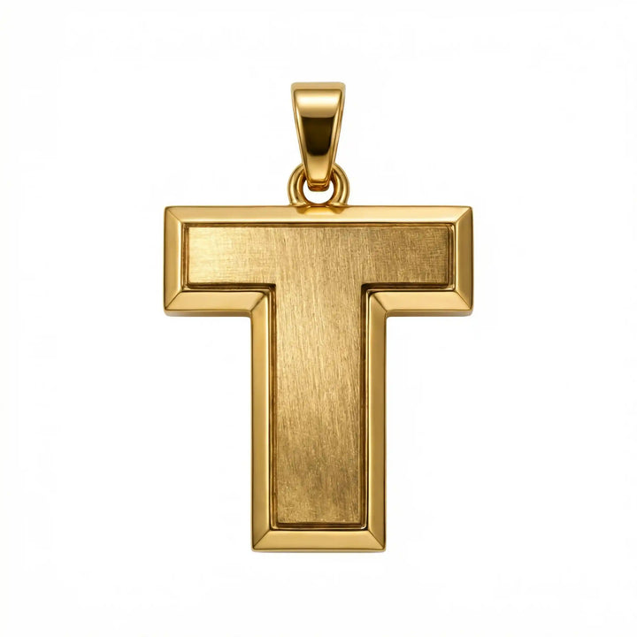 Tau cross pendant with clean T-shaped Christian design displayed on white background.