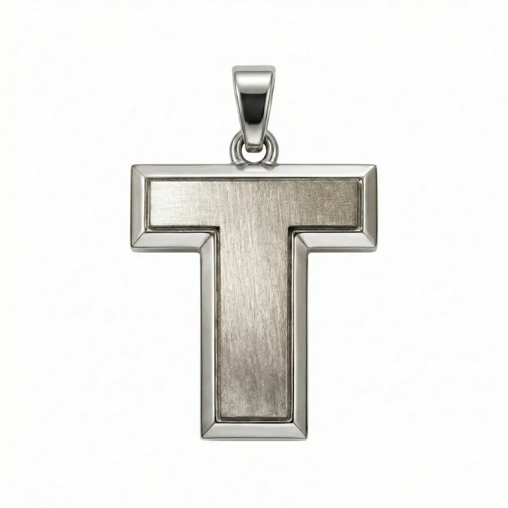 Tau cross pendant with clean T-shaped Christian design displayed on white background.