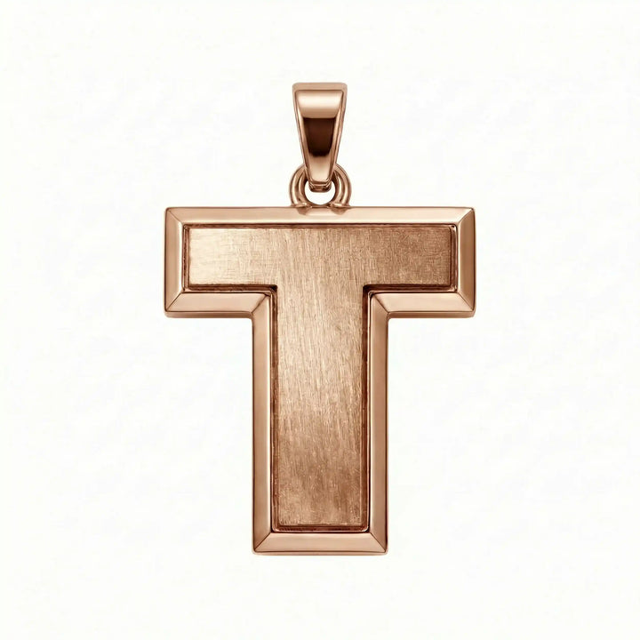 Tau cross pendant with clean T-shaped Christian design displayed on white background.