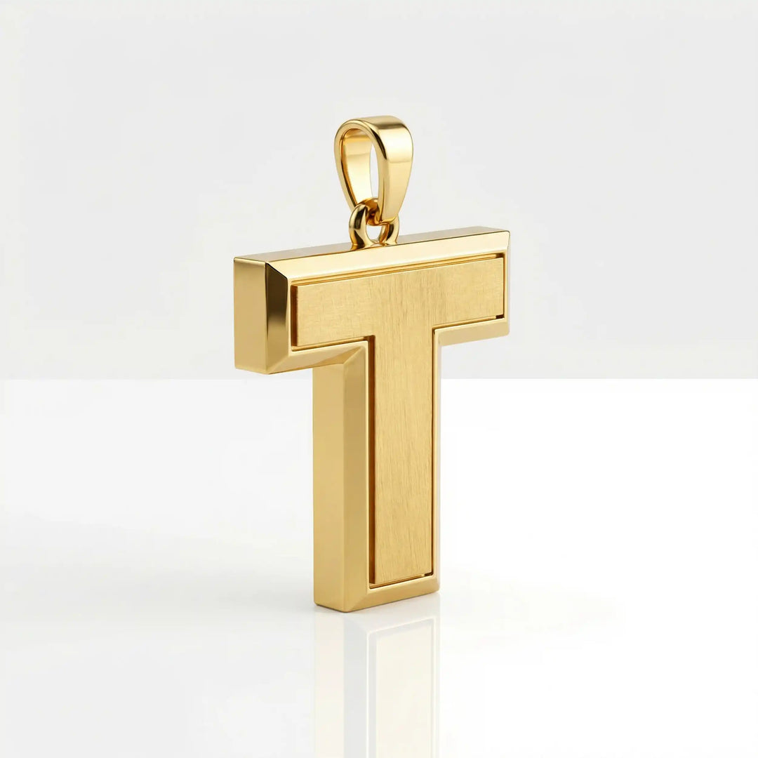 Tau cross pendant with clean T-shaped Christian design displayed on white background.