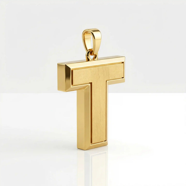 Tau cross pendant with clean T-shaped Christian design displayed on white background.