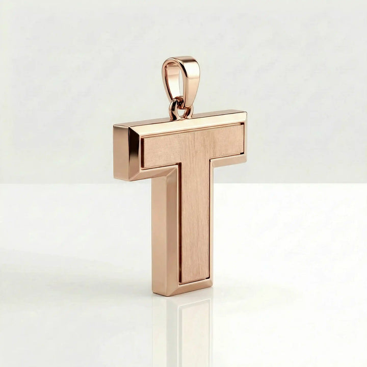 Tau cross pendant with clean T-shaped Christian design displayed on white background.
