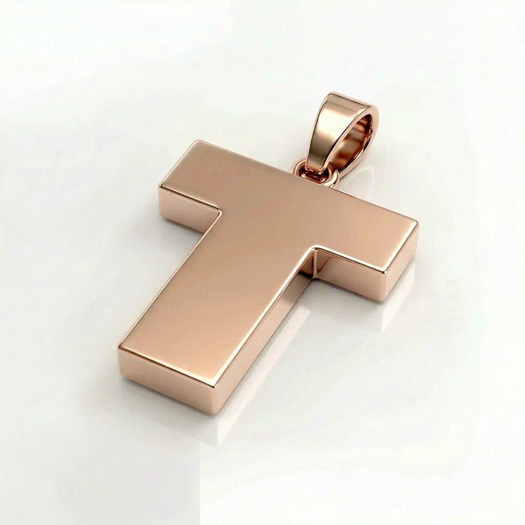 Tau cross pendant with clean T-shaped Christian design displayed on white background.