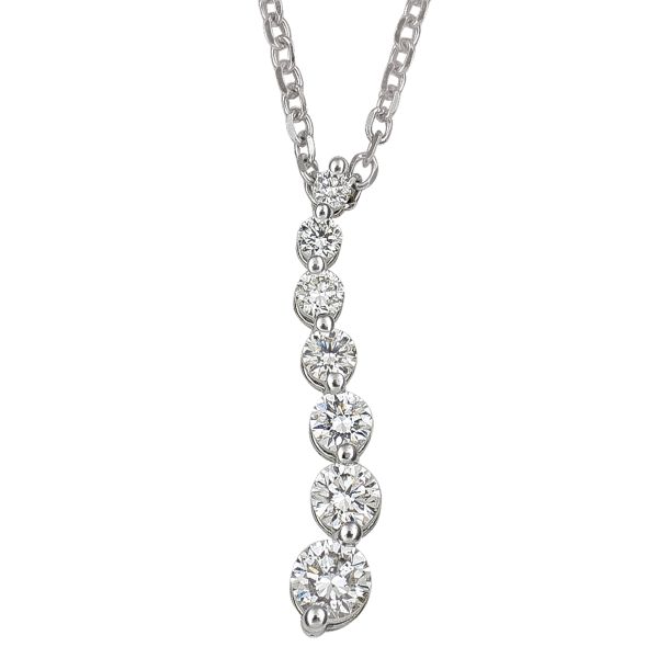 14K white gold diamond journey necklace with a cascading 0.35 CTW pendant and an 18-inch solid cable chain.