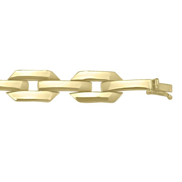 10K yellow gold hollow fancy bracelet with a 12.2mm width and secure clasp.