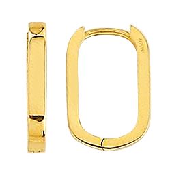 Squared oval yellow gold hoop earrings with 2.2mm tubing.