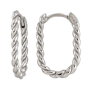 10k white gold twisted oval hoop earrings with a delicate, textured design.