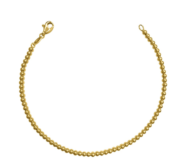 10K yellow gold ball bracelet, 2.5mm wide, 7.5" length, with a secure lobster clasp. Weighs approximately 4.70g.