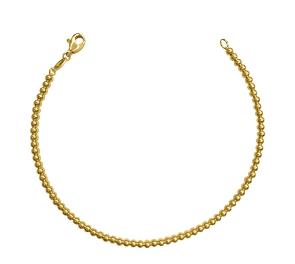 Yellow Gold Bead Bracelet - 2.5 mm Wide - 7.5 inches Long