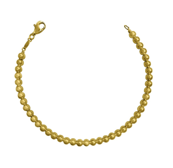 10K yellow gold ball bracelet, 4mm wide, 7.5" length, weighing 8.70g, with a secure lobster clasp.