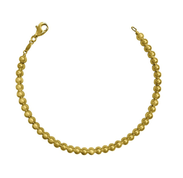 Yellow Gold Bead Bracelet - 4 mm Wide - 7.5 inches Long