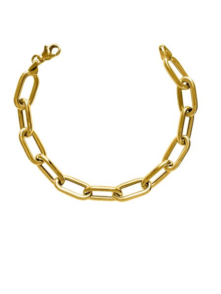 10K yellow gold hollow paperclip bracelet, 9mm wide, 8" length, weighing 9.6g, with secure clasp.