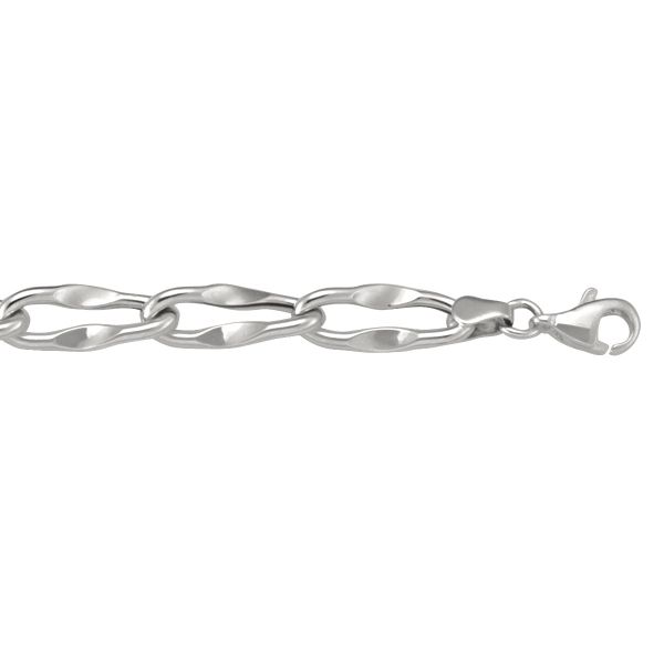 10K/14K white gold hollow fancy link bracelet with sculpted links and lobster clasp, 6.4 mm wide.