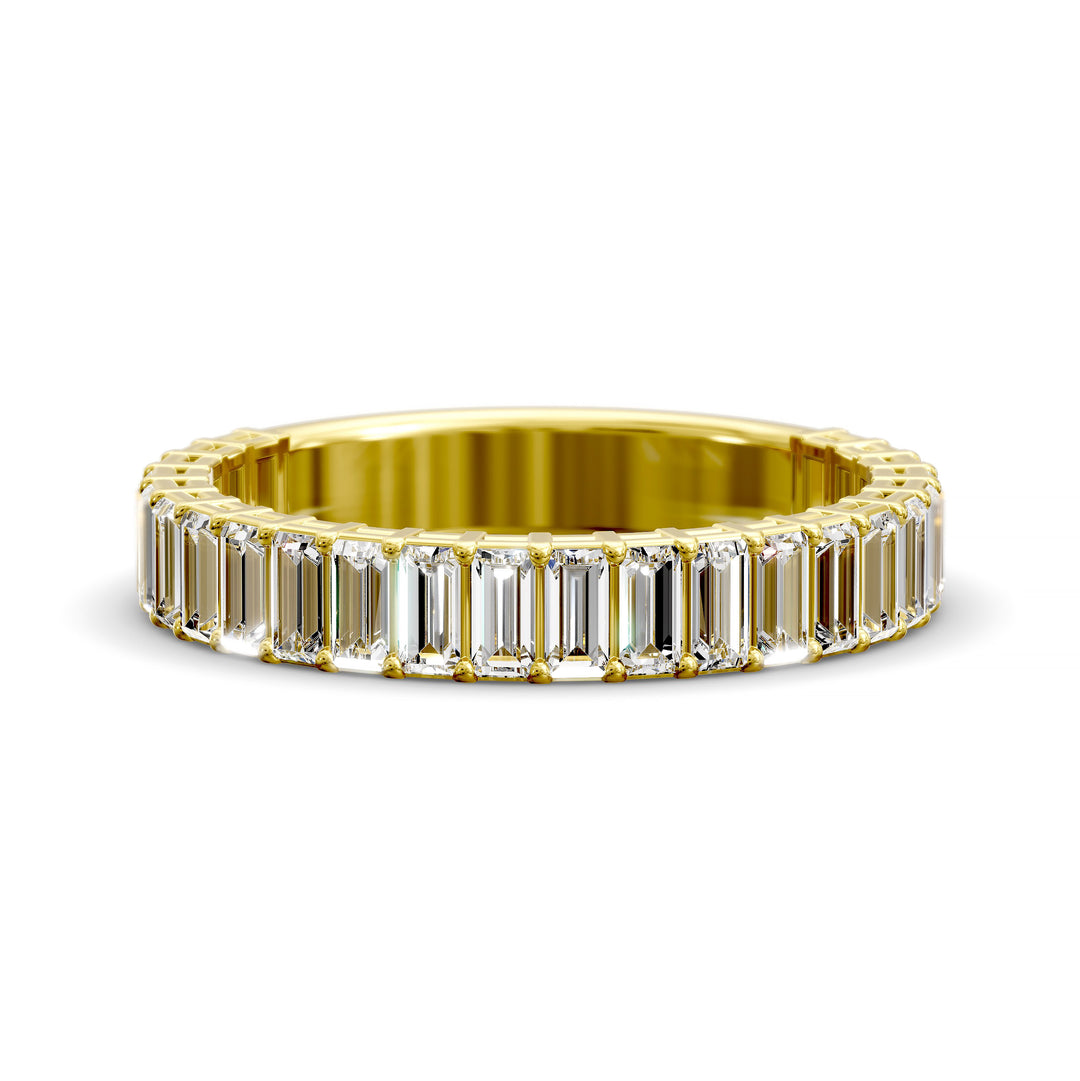 Baguette diamond eternity band in a double gallery three-quarter design