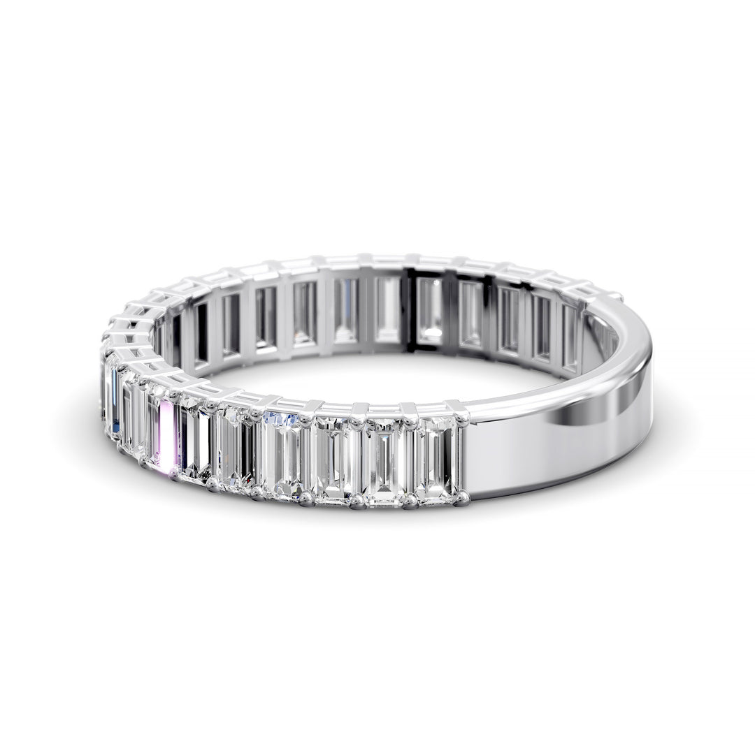 Baguette diamond eternity band in a double gallery three-quarter design