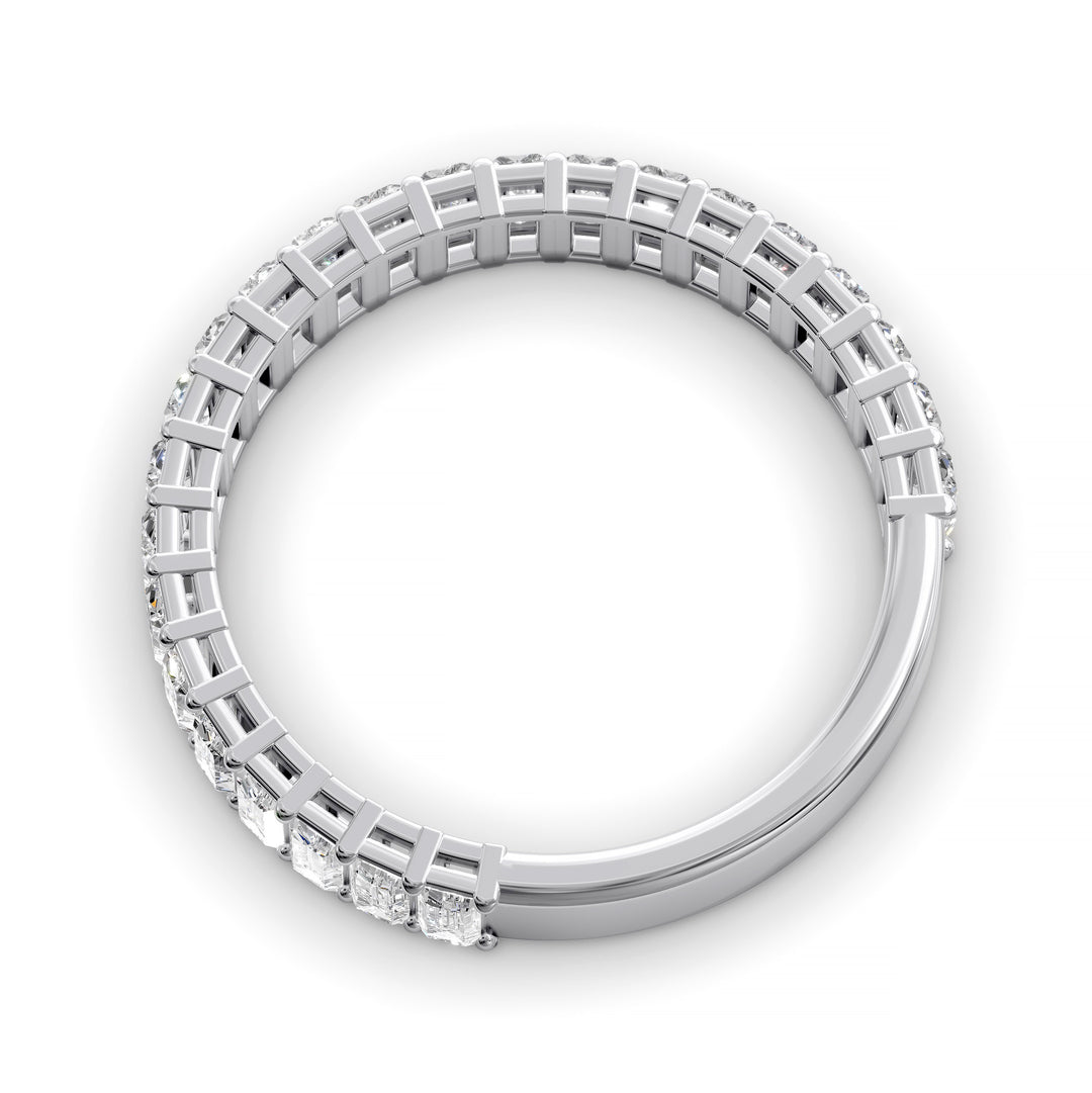 Baguette diamond eternity band in a double gallery three-quarter design