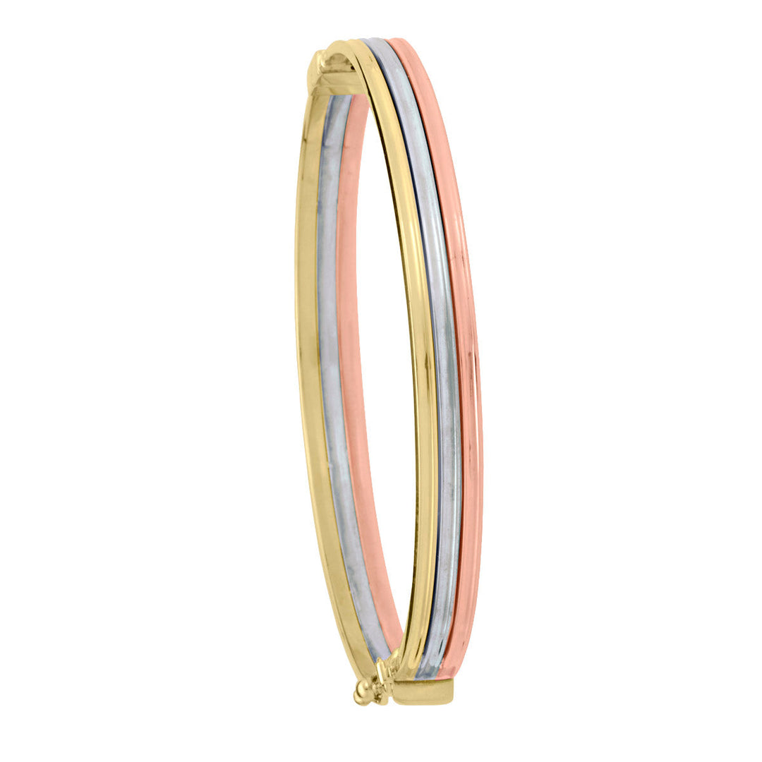 Tri-Colour Gold Ribbed Hollow Bangle, 6.2mm
