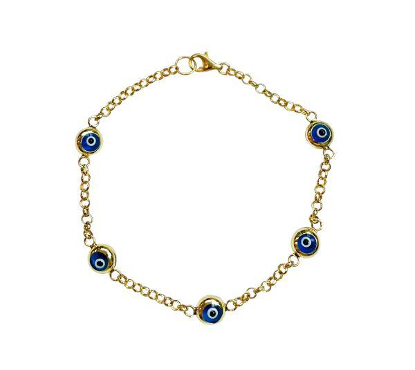 Yellow Gold Evil Eye Bracelet -  Wide -  inches Long