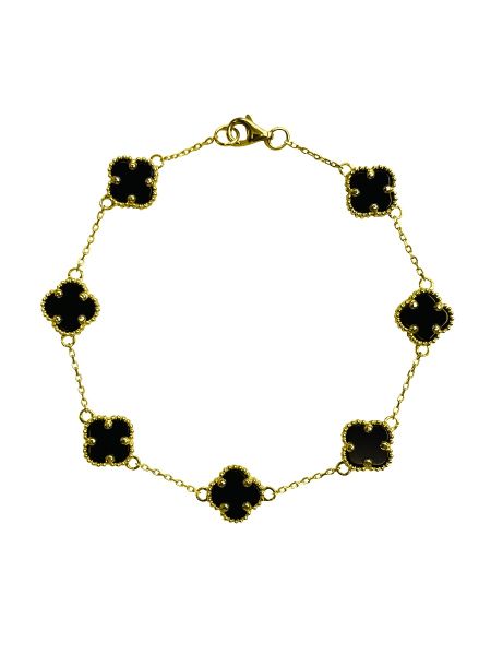 10K yellow gold flower bracelet with black onyx accents, 7.5" length, and 5.00g weight. Elegant design with secure clasp.