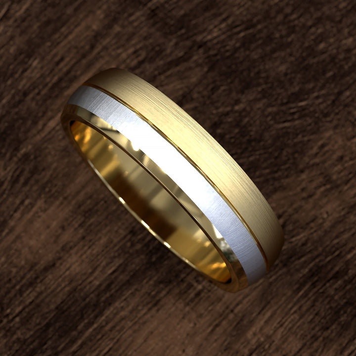 two-tone domed band with opposing brushed finishes