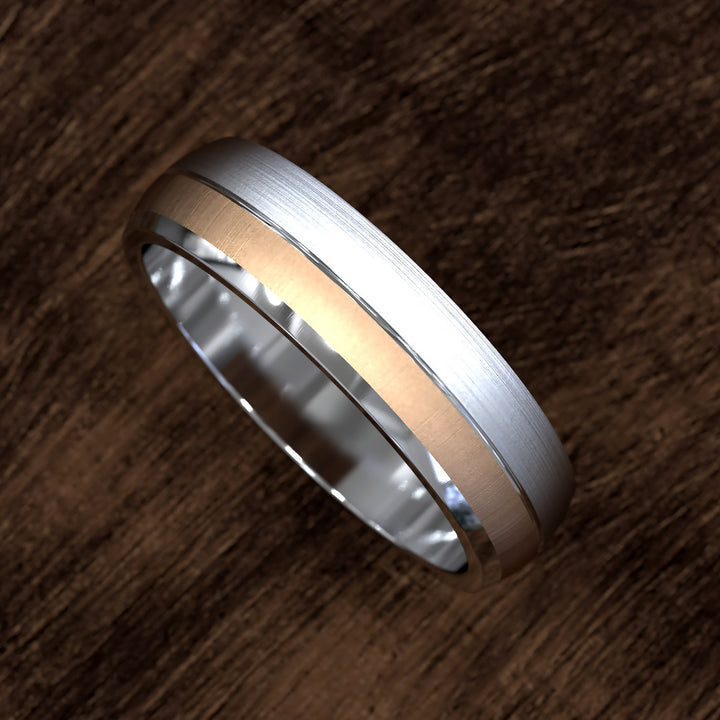 two-tone domed band with opposing brushed finishes