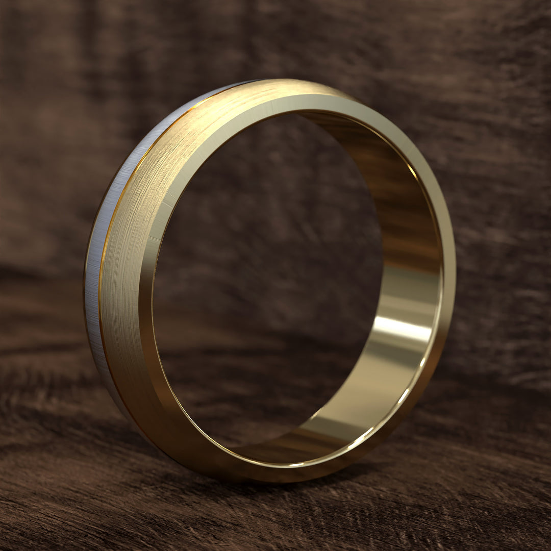 two-tone domed band with opposing brushed finishes