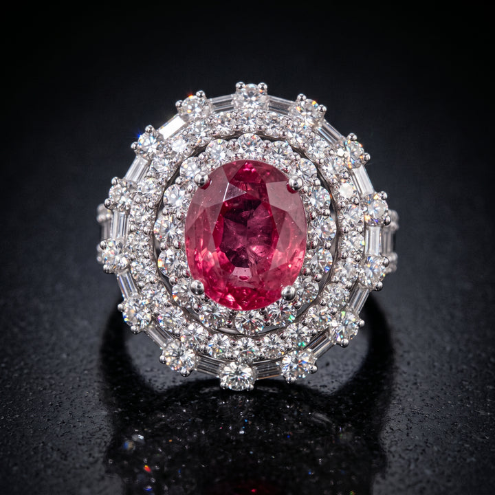 4.30 CT natural unheated ruby ring with 2.62 CT diamonds in 18K white gold.