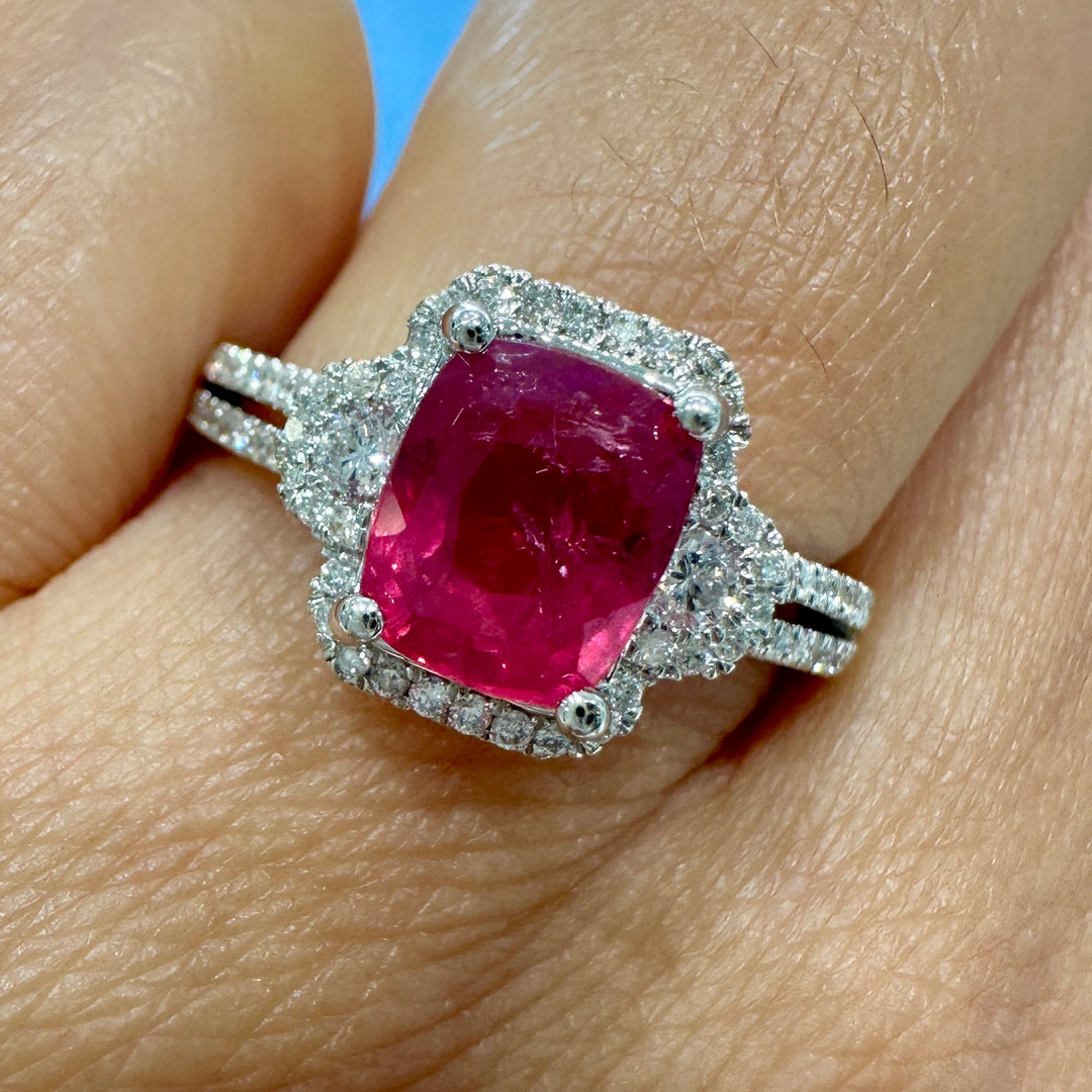 Unheated natural ruby and diamond ring in 14K gold