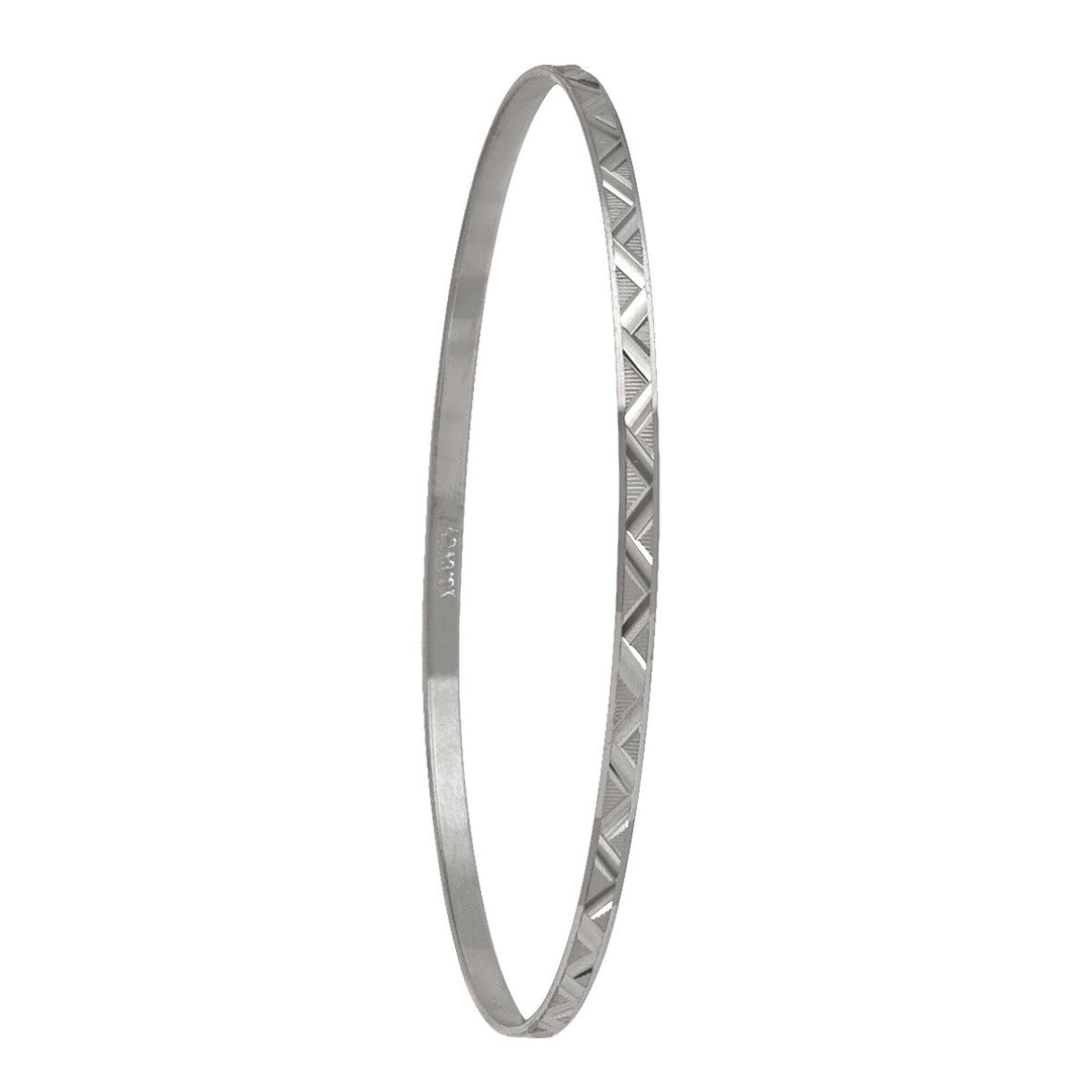White Gold Diamond Cut Slip-On Bangle, 2mm