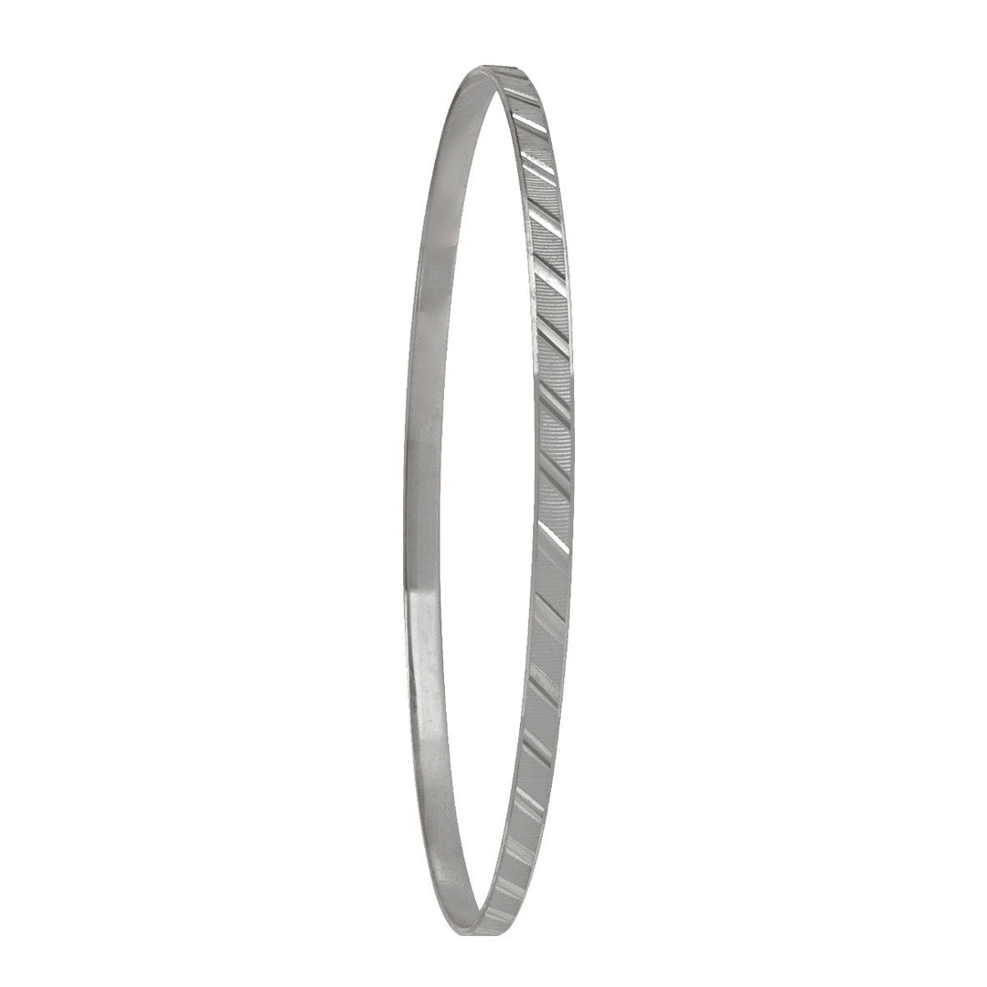 White Gold Diamond Cut Slip-On Bangle, 3mm
