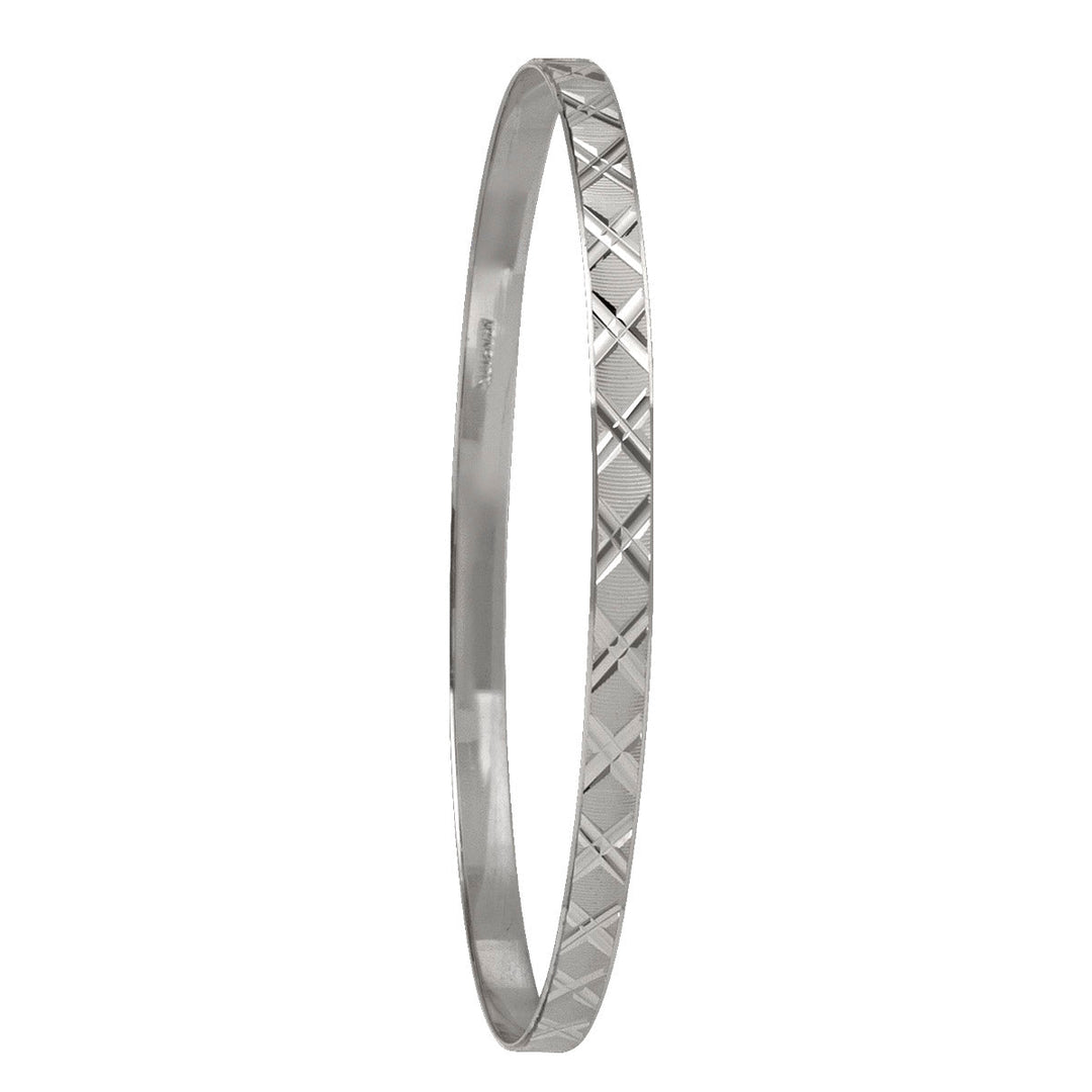 White Gold Diamond Cut Slip-On Bangle, 4mm