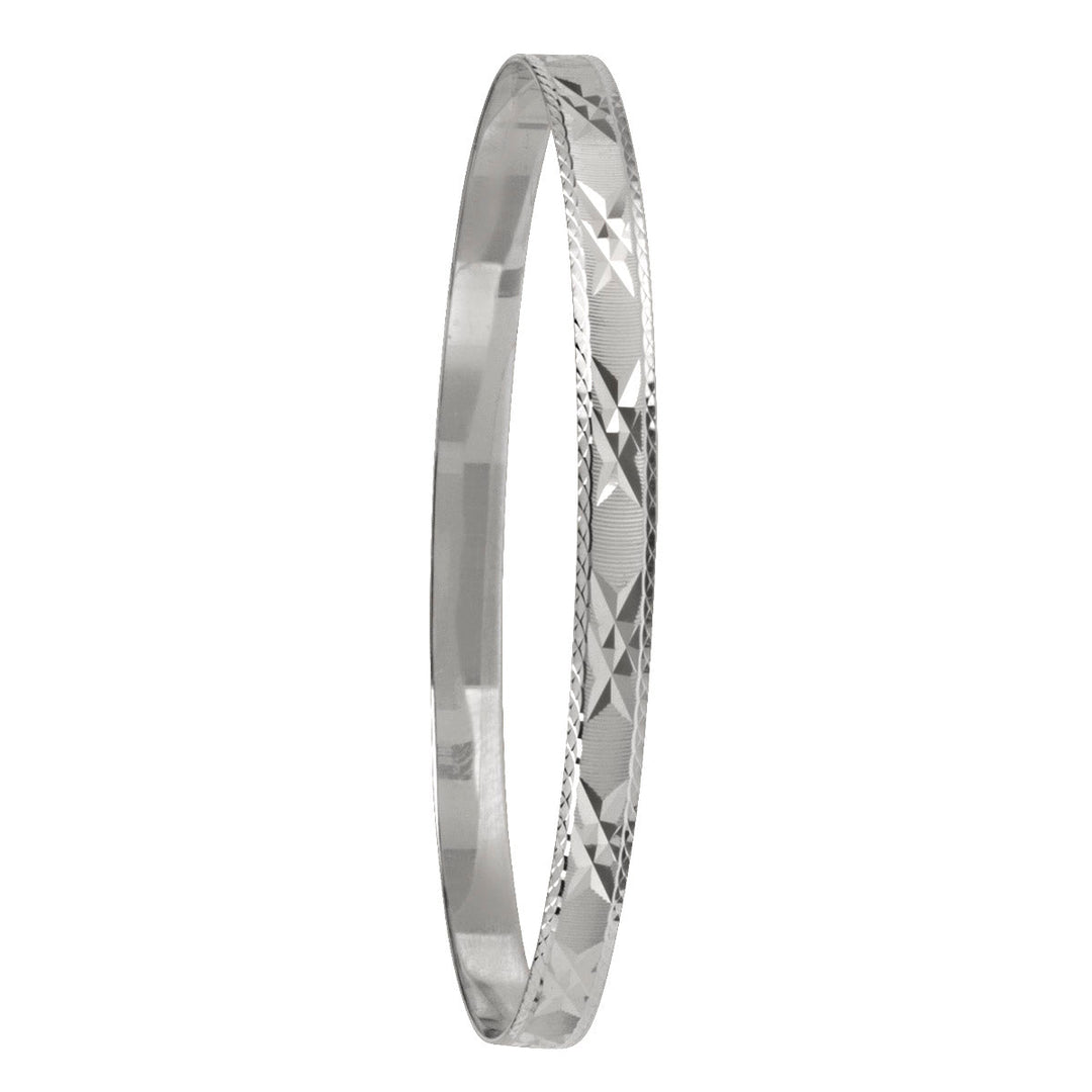 White Gold Diamond Cut Slip-On Bangle, 5mm