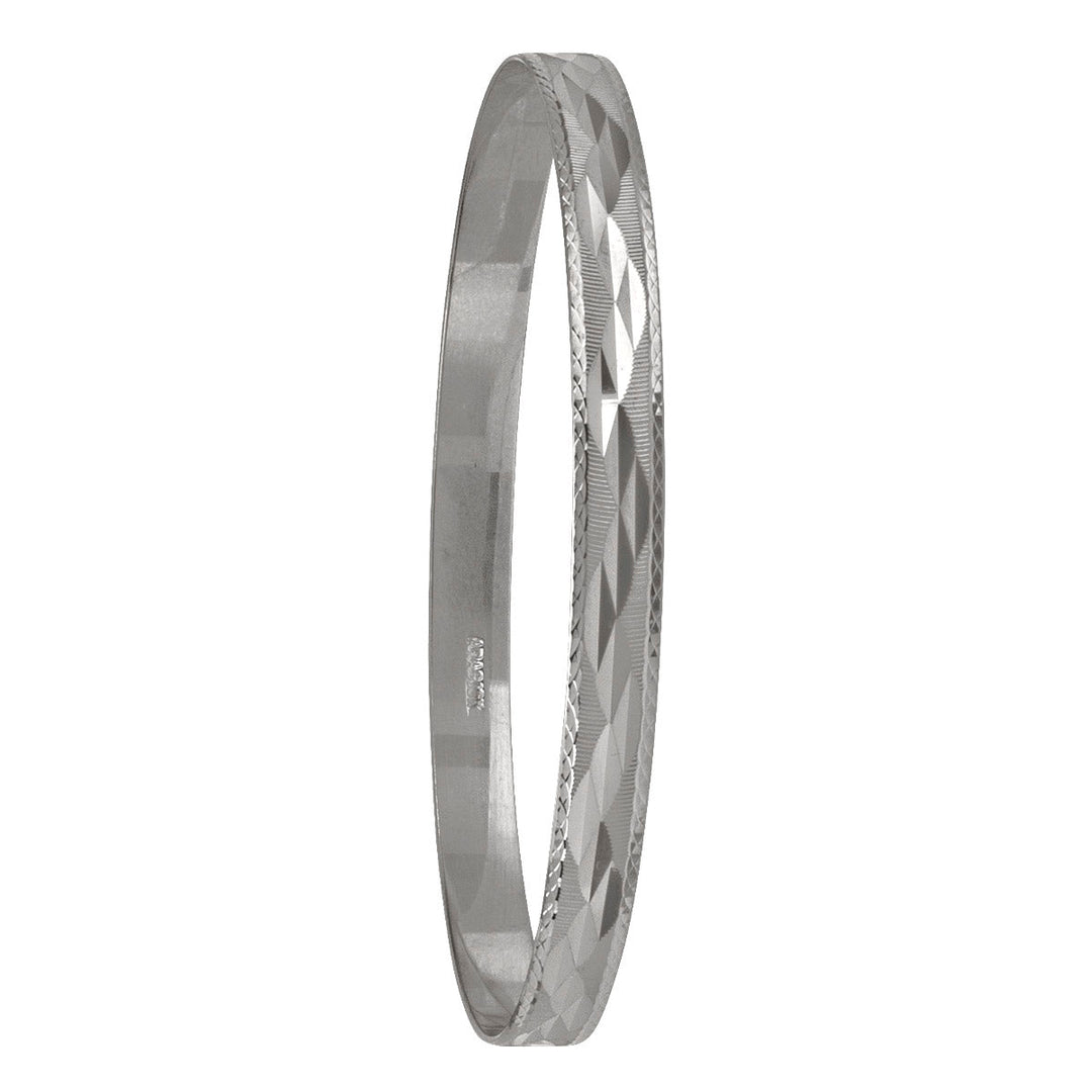 White Gold Diamond Cut Slip-On Bangle, 6mm