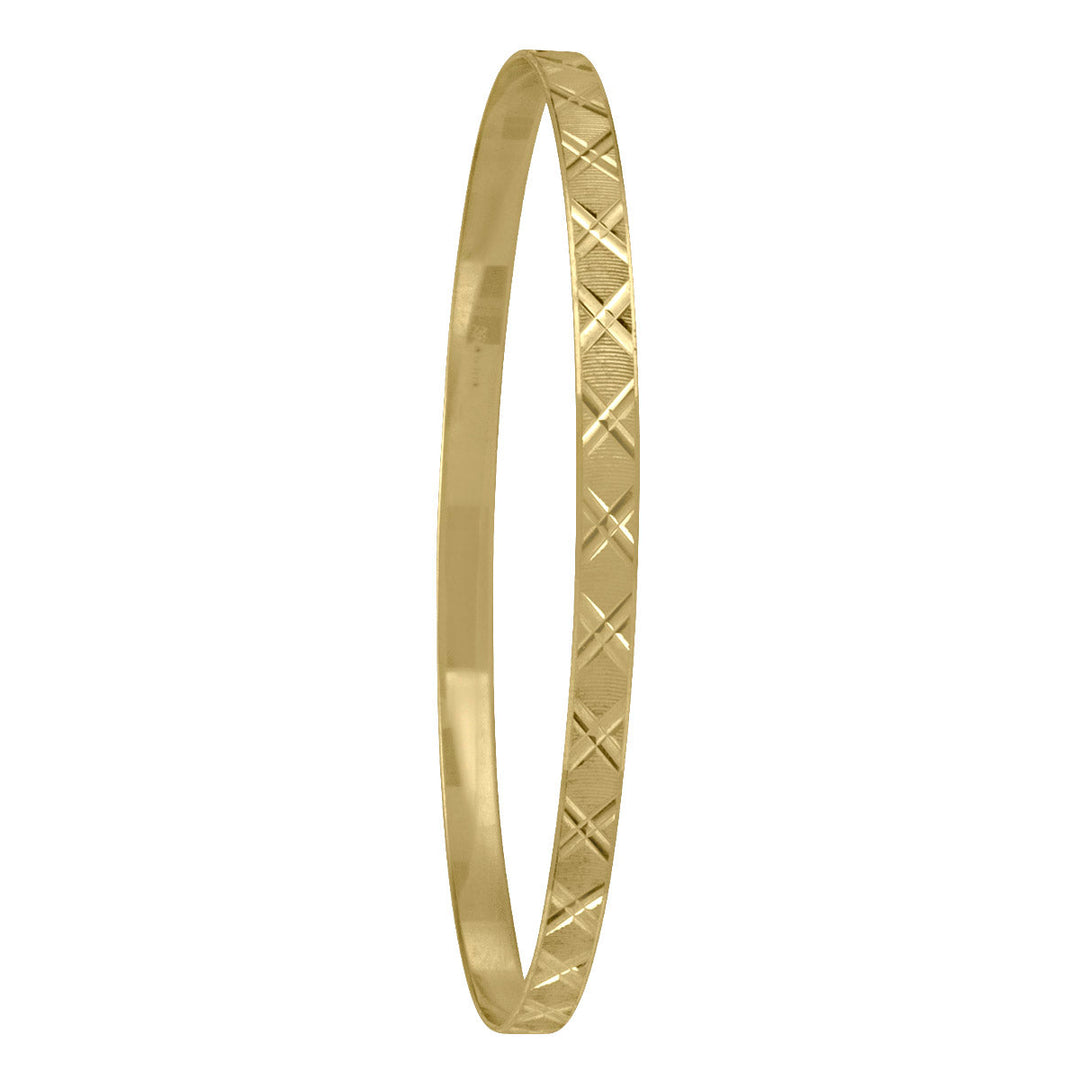 Yellow Gold Diamond Cut Slip-On Bangle, 4mm