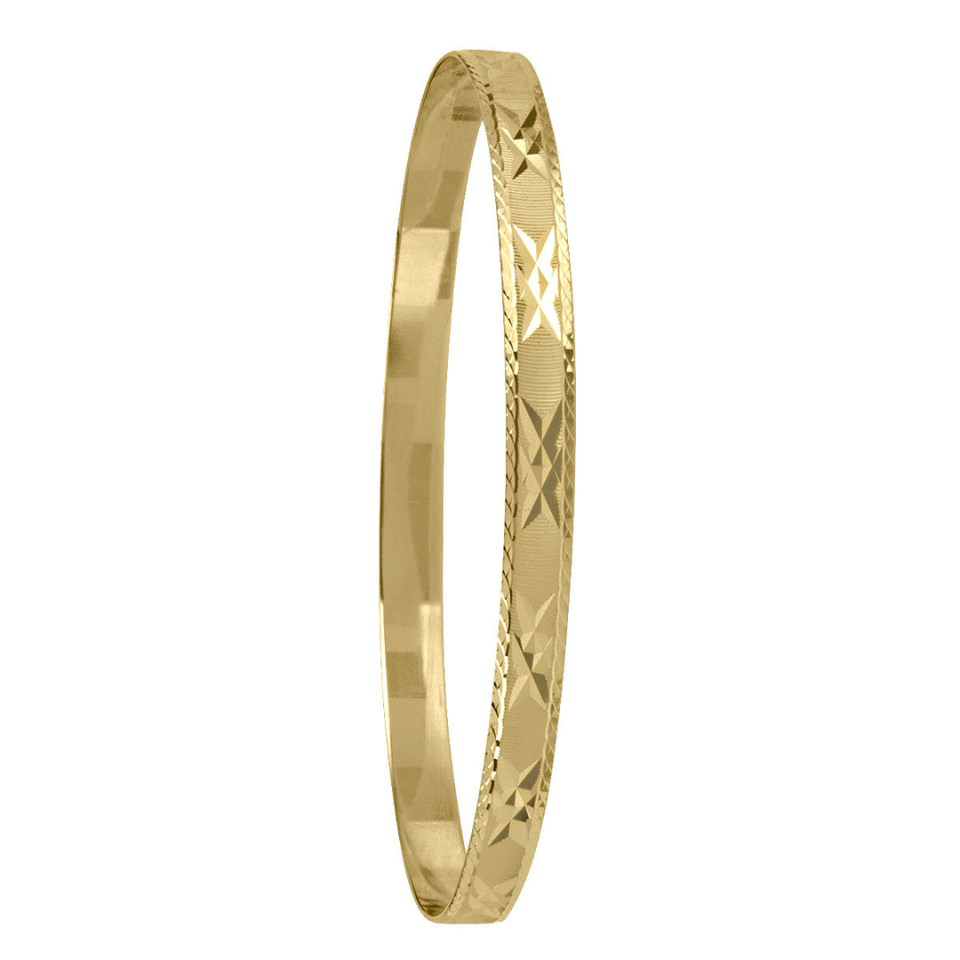 Yellow Gold Diamond Cut Slip-On Bangle, 5mm