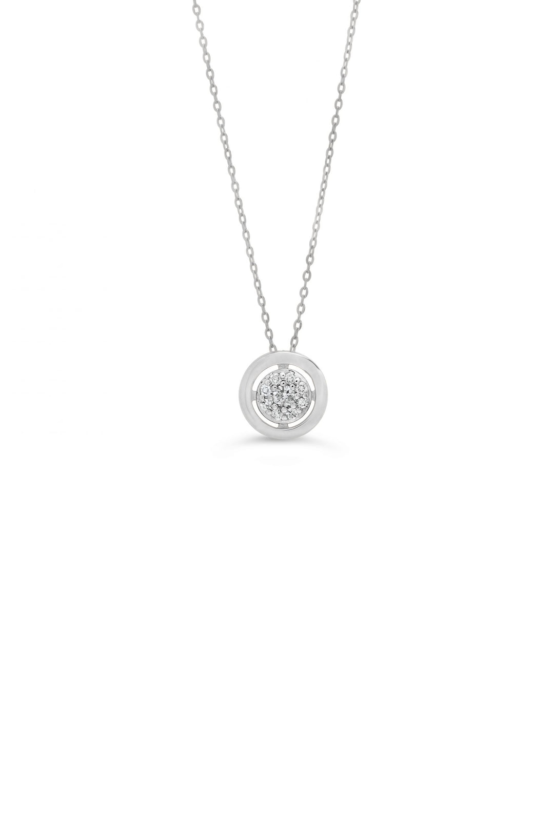 10K White Gold Diamond Pavé Circle Pendant with Chain